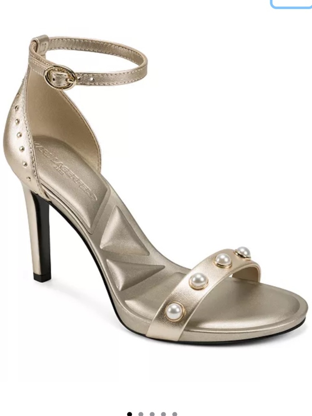 Karl Langerfeld Kenz Pearl Studded Ankle Strap Sandals in Gold Size 8.5 NEW